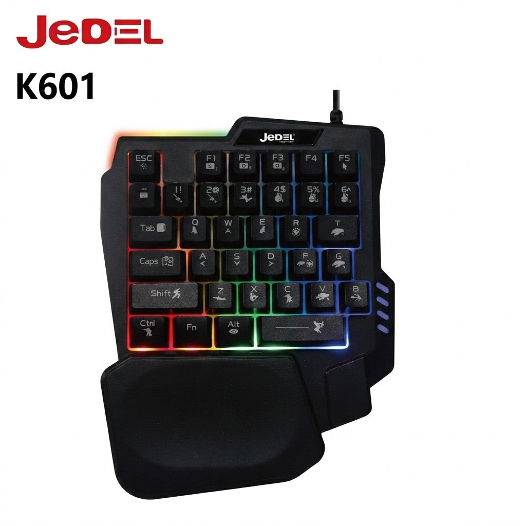 JEDEL K601 Wired One-Hand RGB Gaming Keyboard
