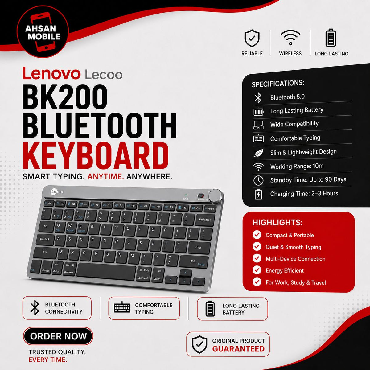 Lenovo Lecoo With Volume controller Bluetooth keyboard
